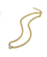 14K Gold Plated with Clear Cubic Zirconia Flower Bloom Necklace