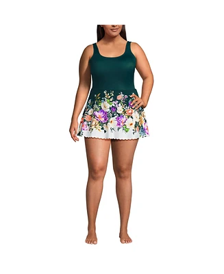 Lands' End Plus Tugless Scallop Swim Dress Swimsuit