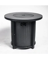 30 in. Round 40,000 Btu Outdoor Propane Fire Pit Table with Steel Tabletop, Lid and Rocks