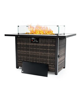 44 in. Rectangle 50,000 Btu Outdoor Propane Gas Fire Pit Table with Lid and Glass Beads, Glass Wind Guard
