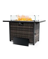 44 in. Rectangle 50,000 Btu Outdoor Propane Gas Fire Pit Table with Lid and Glass Beads, Glass Wind Guard