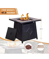 28 in. Metal Outdoor Propane Gas Fire Pit Table 40,000 Btu Steel Fire Pit with Steel Lid, Weather Cover, Csa-pproved