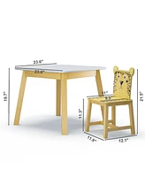 5 Piece Kiddy Table and Chair Set , Kids Wood Table with 4 Chairs Set Cartoon Animals