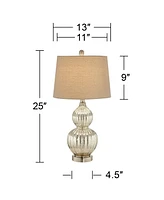 Lili Table Lamps 25" High Set of 2 Fluted Mercury Glass Brushed Silver Metal Double Gourd Drum Shade Decor for Living Room Bedroom House Bedside