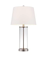 Modern Coastal Style Table Lamps 26" High Set of 2 Fillable Clear Glass Steel Metal White Empire Fabric Shade for Living Room Bedroom Beach House