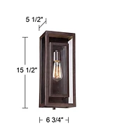 Double Box Rustic Industrial Farmhouse Outdoor Wall Light Fixtures Set of 2 Bronze 15 1/2" Clear Glass for Exterior Barn Deck House Porch Yard Pa