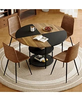 47" Round Dining Set: Table & 4 Brown Chairs