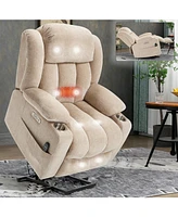 Chenille Power Lift Recliner, Massage & Heat, Usb, Cup Holders, Beige