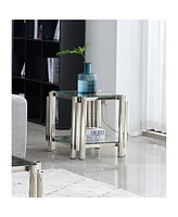 20" Square Glass End Table - Silver
