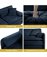 Deep Seat Chenille Sectional Sofa with Ottoman - Blue