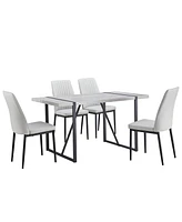 5-Piece Dining Set with Rectangular Table and Faux Leather Chairs (Gray)