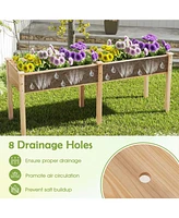 Fir Wood Outdoor Raised Garden Bed with Divider Panel and Drainage Holes