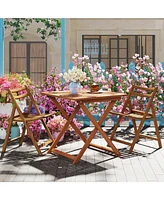 29.5 Inch x 29.5 Inch Patio Dining Table with Teak Painting and Umbrella Hole