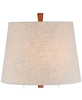 Omar Mid Century Modern Chic Style Table Lamps 28.75" Tall Set of 2 Warm Brown Wood Oatmeal Tapered Drum Shade Decor for Living Room Bedroom Hous