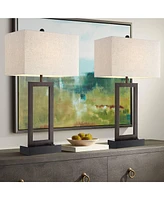 Todd Modern Table Lamps Set of 2 with Usb and Ac Power Outlet in Base 30" Tall Bronze Metal Oatmeal Fabric Rectangular Shade for Bedroom Living R
