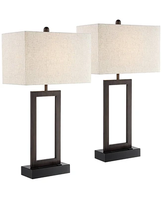 Todd Modern Table Lamps Set of 2 with Usb and Ac Power Outlet in Base 30" Tall Bronze Metal Oatmeal Fabric Rectangular Shade for Bedroom Living R