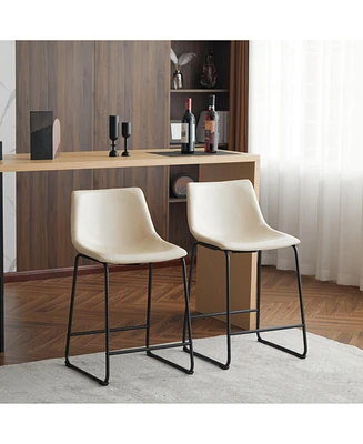 Vintage Faux Leather Counter Stools with Metal Legs and Footrest (Set of 2)