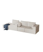 Beige Corduroy Sectional Sofa with Chaise Lounge
