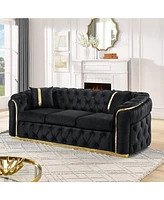 90.6" Velvet Button Tufted Chesterfield Sofa - Black