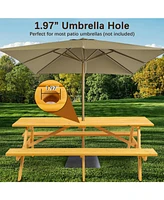 8-Person Brown Picnic Table with Benches