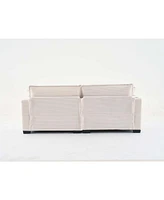 L Shape Corduroy Sofa w/ Usb, Cup Holder & Ottoman - Beige