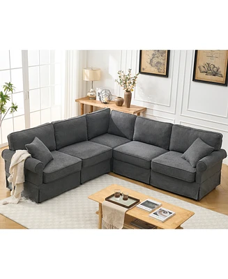 Dark Gray Modular Sectional Sofa Set - Convertible L-Shape Couch