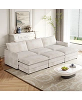 Corduroy Cloud Sofa with Footrests & Cushions