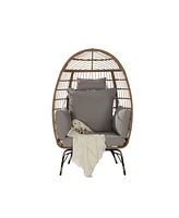 Oversized Wicker Egg Chair w/ Cushion & Pillow