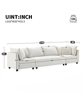 Modern 4-Seat Modular Sectional Sofa with Pillows, Minimalist Style