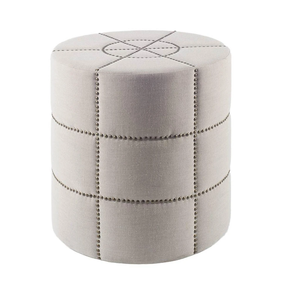 20" Cream Linen Round Footstool Ottoman