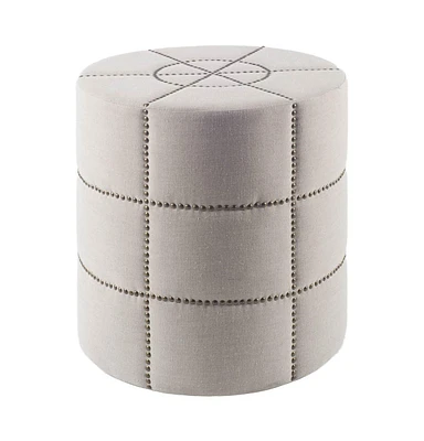 20" Cream Linen Round Footstool Ottoman