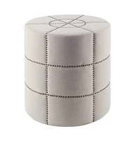 20" Cream Linen Round Footstool Ottoman