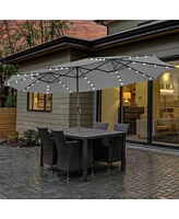 15 Feet Twin Patio Umbrella with 48 Solar Led Lights