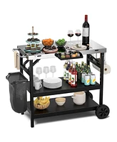 3 Tiers Foldable Outdoor Cart on 2 Wheels with Phone Holder