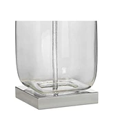 Coastal Accent Table Lamps 21 3/4" High Set of 2 Brushed Steel Clear Glass Fillable White Drum Shade Decor for Living Room Bedroom House Bedside