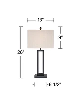 Aston Modern Industrial Table Lamps 26" High Set of 2 Rich Black Open Rectangular Metal Base Off-White Fabric Shade for Living Room Bedroom House