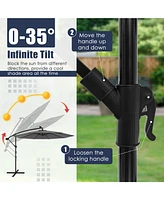 10 Feet Solar Offset Hanging Umbrella with 40 Lamp Beads and Solar Panel