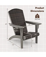 Patio Adirondack Chair with Rattan Padded Seat and Hidden Cupholder