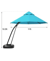 11 Feet Outdoor Cantilever Hanging Umbrella with Base and Wheels-Turquoise