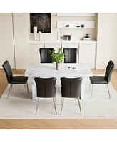 White Marble Dining Set with Black Stripe Chairs
