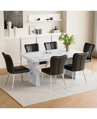 White Marble Dining Set with Black Stripe Chairs