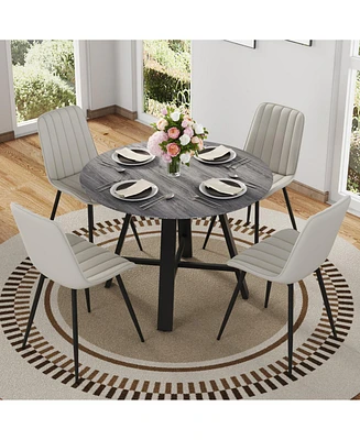 Round Gray Dining Set - Table & 4 Chairs