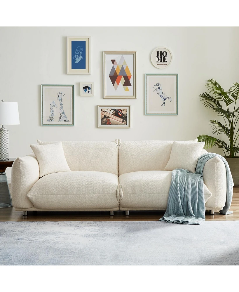 Oversized White Sherpa Loveseat Sofa with Metal Legs