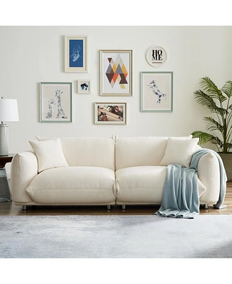 Oversized White Sherpa Loveseat Sofa with Metal Legs