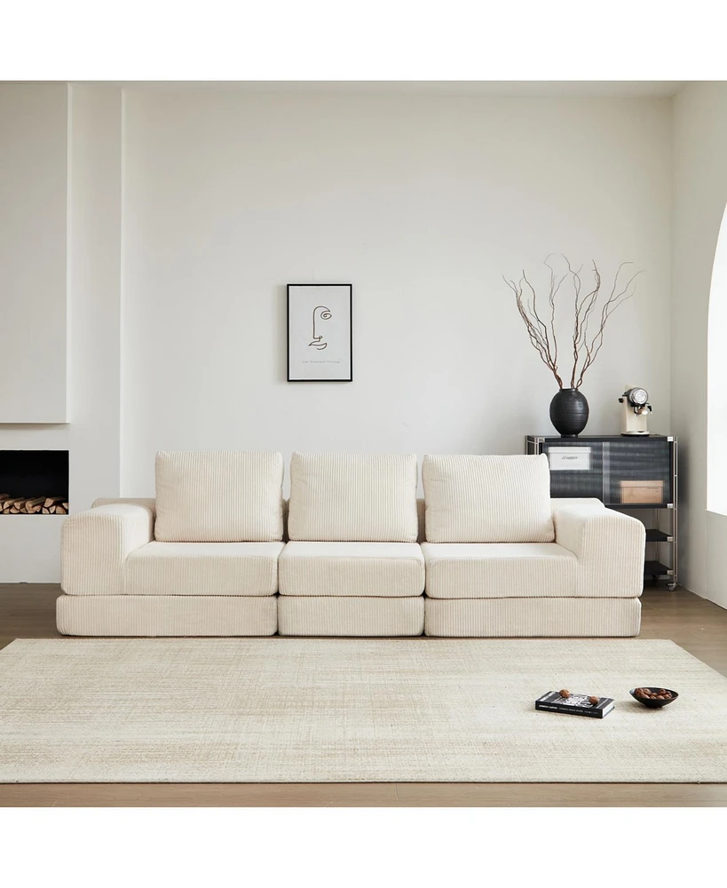 108" Modular Sectional 3-Seater Cloud Sofa,Corduroy Convertible Sofa Bed