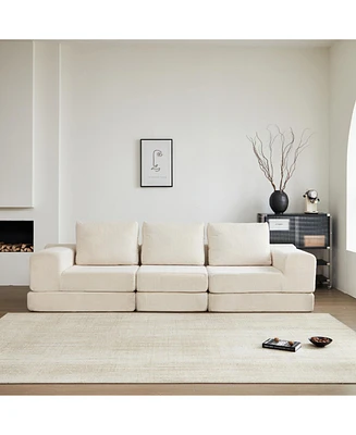 108" Modular Sectional 3-Seater Cloud Sofa,Corduroy Convertible Sofa Bed