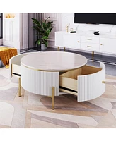 Modern Round Coffee Table with 2 large Drawers Storage Accent Table(31.5")