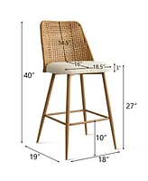 Set of 4 Rattan Back Counter Height Bar Stools, 27'' Woven Cane Bar Chairs for Kitchen Island & Home Bar-Maison Boucle