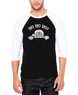 La Pop Art Men's Peeking Santa Raglan Baseball Word T-Shirt
