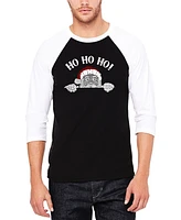 La Pop Art Men's Peeking Santa Raglan Baseball Word T-Shirt